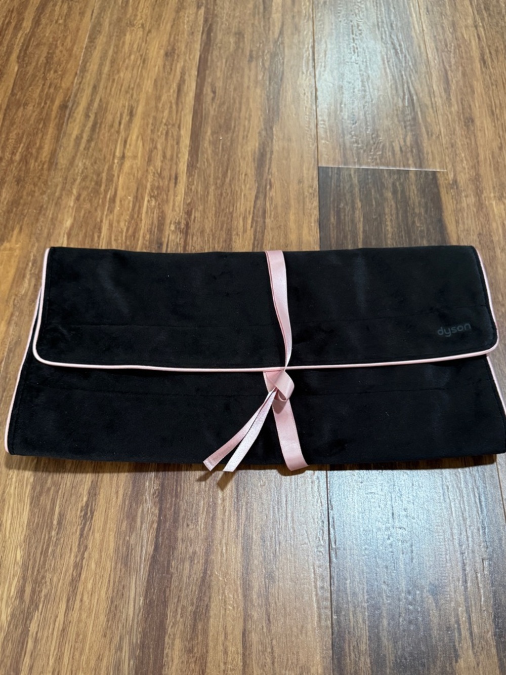 Dyson Velvet Folding Makeup Bag, Travel bag Black/Pink Trim, Pockets 16x12x1 in